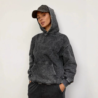 美式休闲复古水洗黑做旧连帽加厚卫衣街头个性潮牌ins风宽松上衣