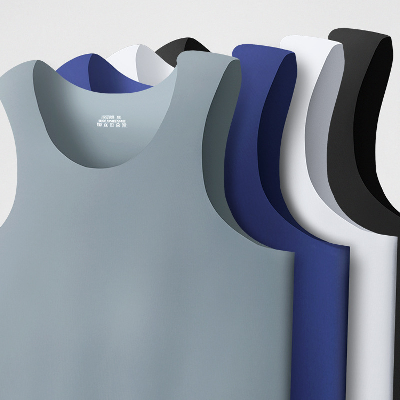 Ice Silk seamless men's vest summer new round neck slim-fit sleeveless shirt Sports wide shoulder underwear business bottoming shirt