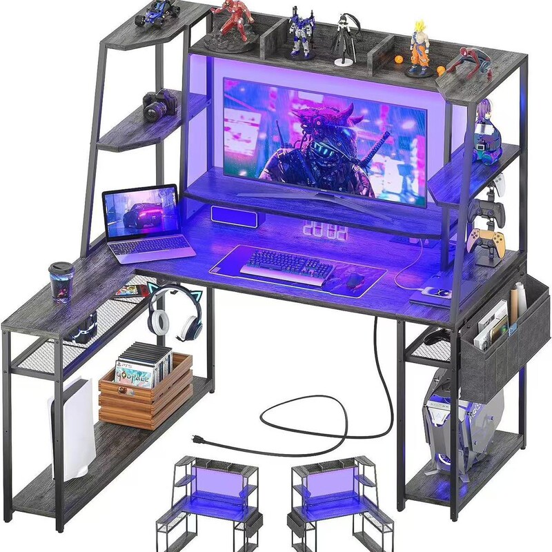 Custom Amazon Furniture with Plug Led Color Changing Light with Shelf E-Sports Table Office Desk