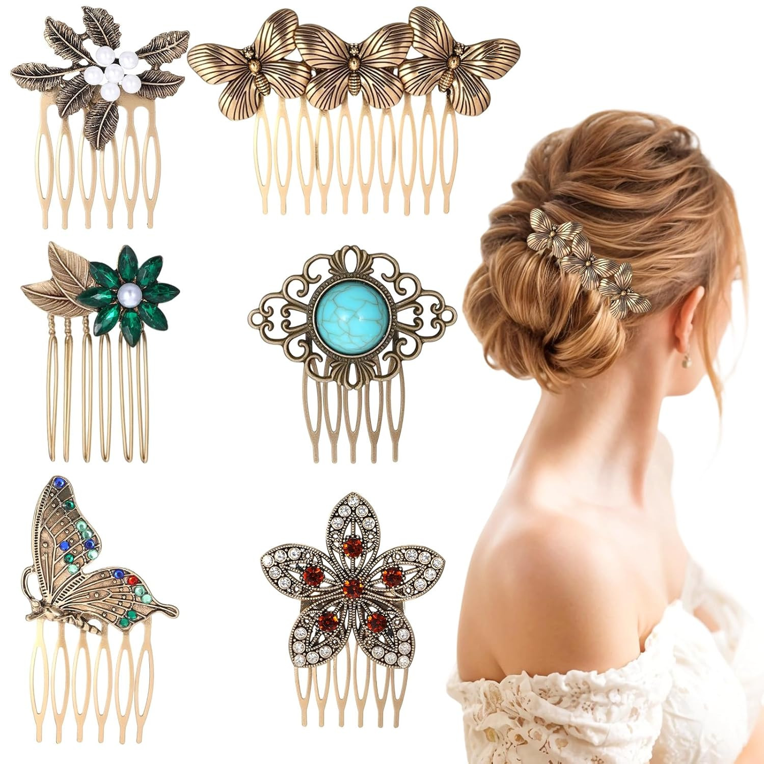 Peineta con Hojas para Cabello de Aleación Estilo Retro para Mujer