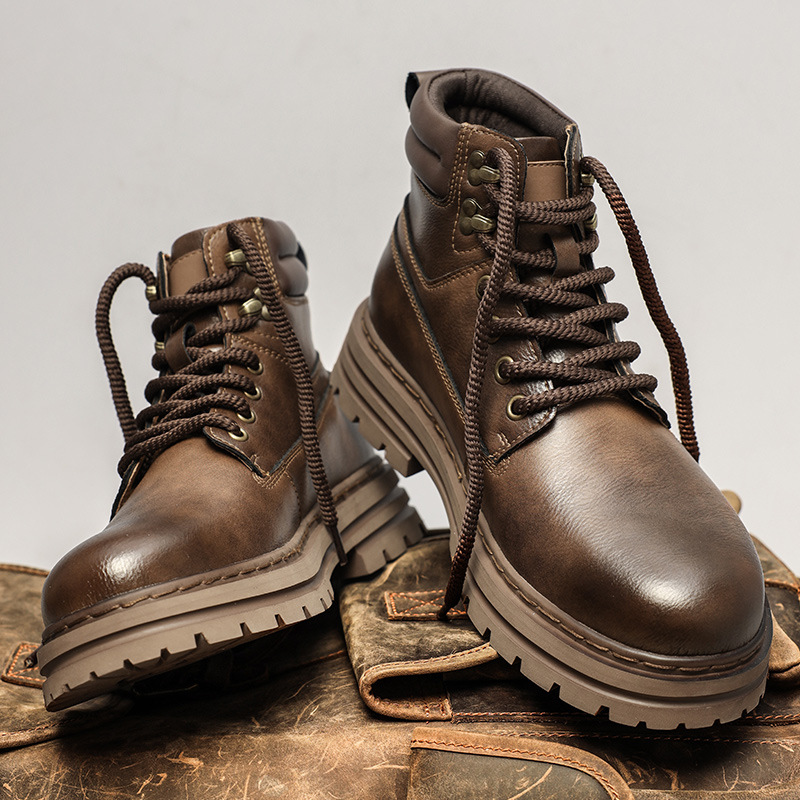 Putian hombre botas Martin aumento de altura en la parte inferior gruesa patada no mal al aire libre zapatos de herramientas de montaña de alta versión de cuero