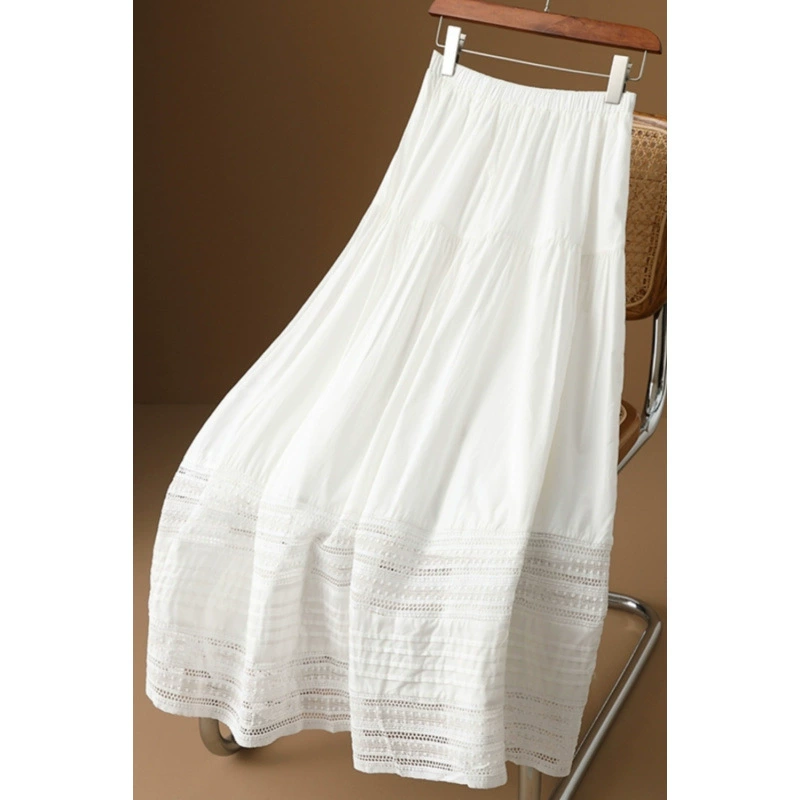 Французская белая юбка для женщин 2025 весна-лето новый дизайн с вырезами и вышивкой кружевная юбка средней длины