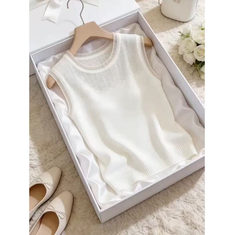 Ice Silk Camisole for Women, Summer Loose-Fitting Vest, Knitted Sleeveless Base T-Shirt, Versatile Outerwear Top for Women