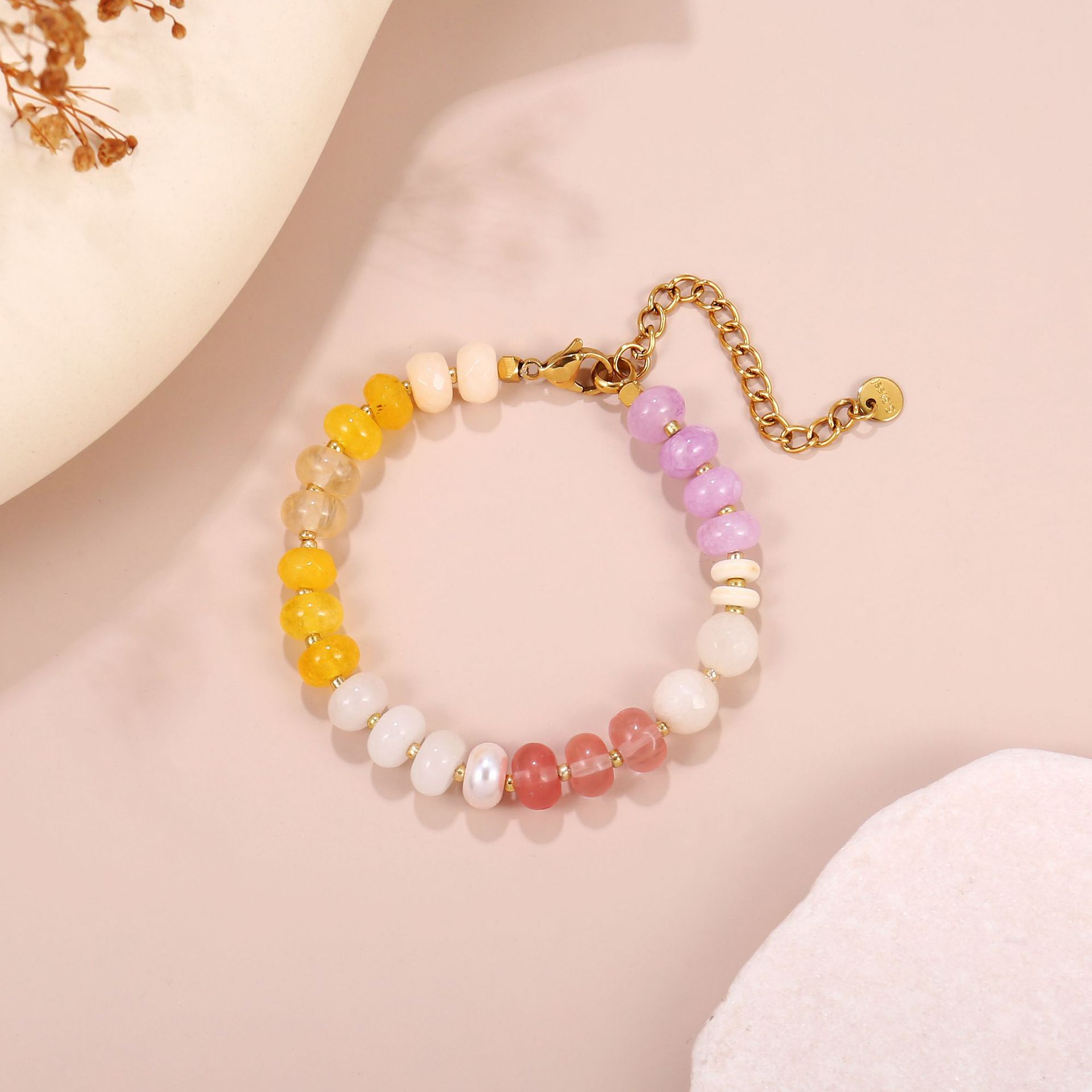 304 Stainless Steel, natural stone Material Simple Style Round 304 Stainless Steel Natural Stone Beaded Bracelets Wholesale