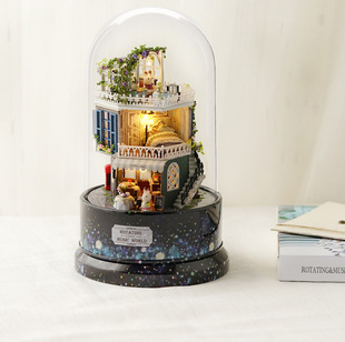 Zhiquwu DIY Small House Assembly 3D Puzzle Rotating Music Box Music Box Children's Toy Music Rotating