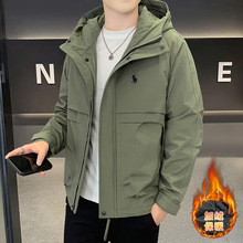 新款冲锋衣男士二棉外套运动休闲防风连帽夹克休闲工装加厚棉衣冬