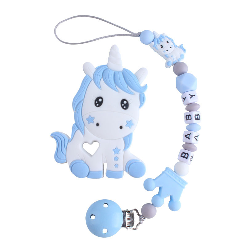 Hemu chupete clip unicornio juguete mordedor bebé nombre silicona corona chupete cadena bebé suministros