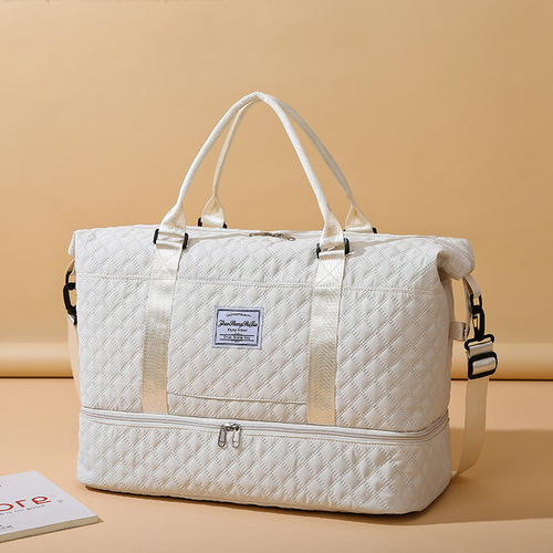 Fashion Short Trip Travel Lattice Wet and Dry Separation Sports Handbag Yoga Fitness Bag Large Capacity Shoe Storage Travel Bag