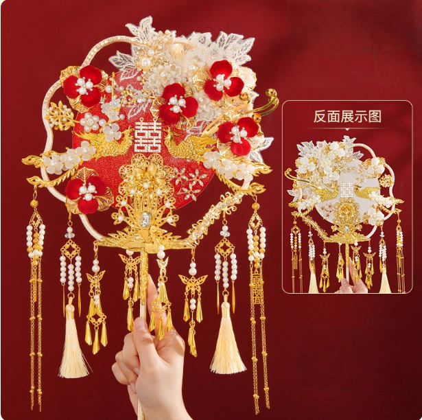 双色双面重工团扇新娘结婚diy材料古风手工成品秀禾高级遮面喜扇|undefined