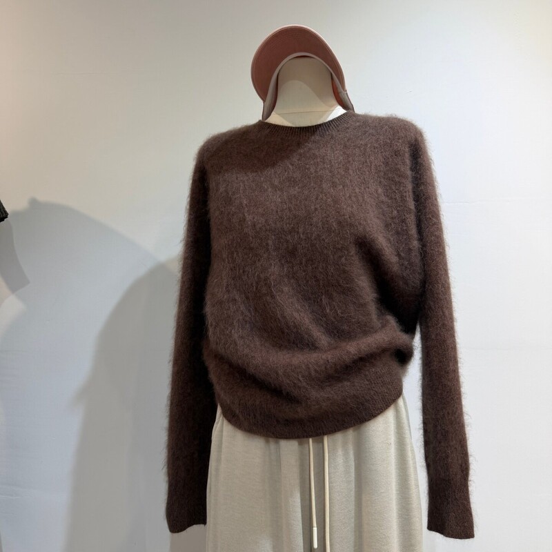Cashmere + Merino Wool Gentle Minimalist Round Neck Knit Sweater for Women, Relaxed Fit, Warm, Soft, Brushed Sweater