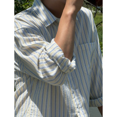MYQ日系条纹长袖衬衫男士秋季宽松休闲衬衣韩系通勤老钱风穿搭