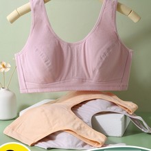 纯棉妈妈内衣女中老年妇女士无钢圈背心式文胸罩透气四季薄款显小