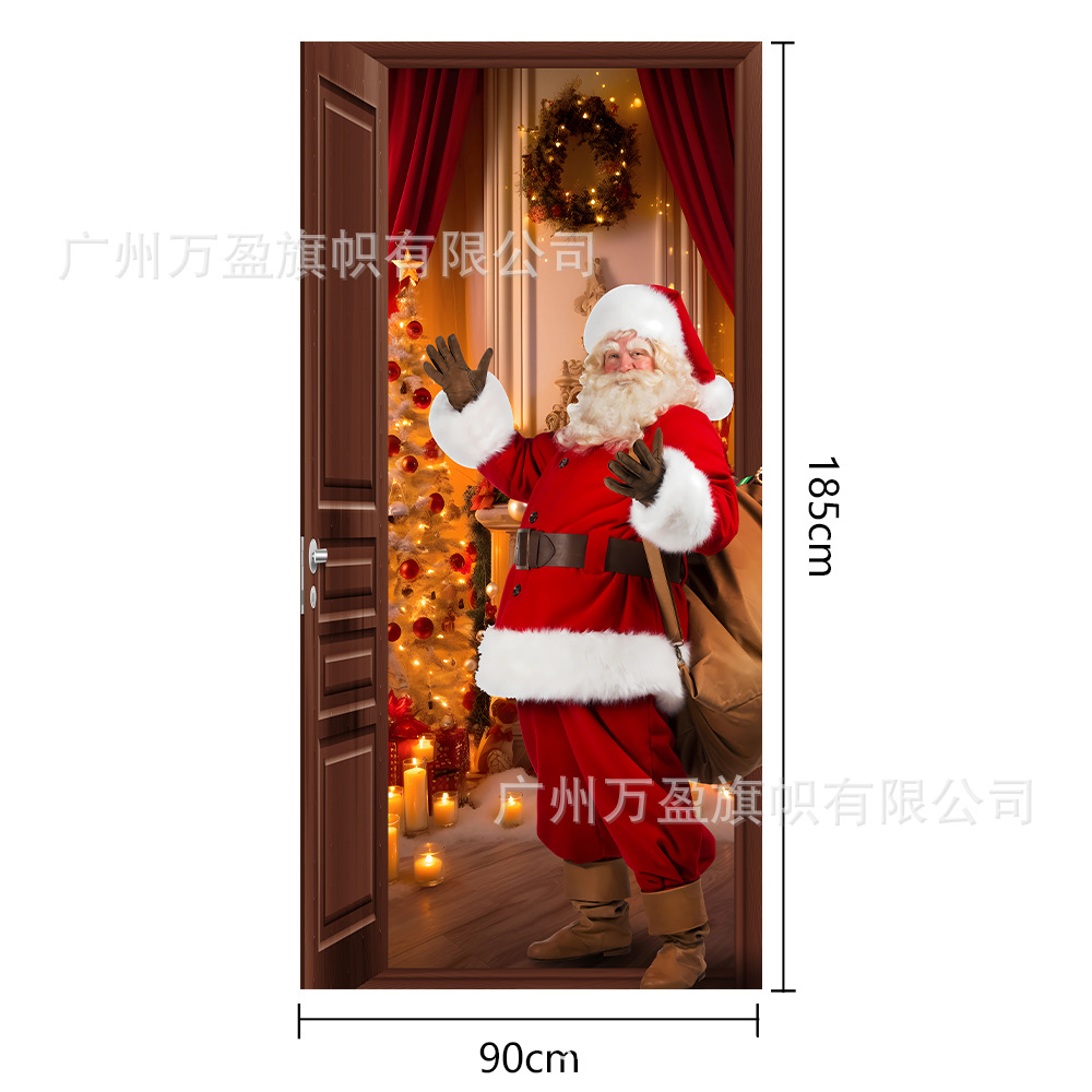 2025 nuevos productos de navidad cortina de bandera Santa Claus para ver la hoja de regalo decoración de tela colgante Bandera de bienvenida de Navidad