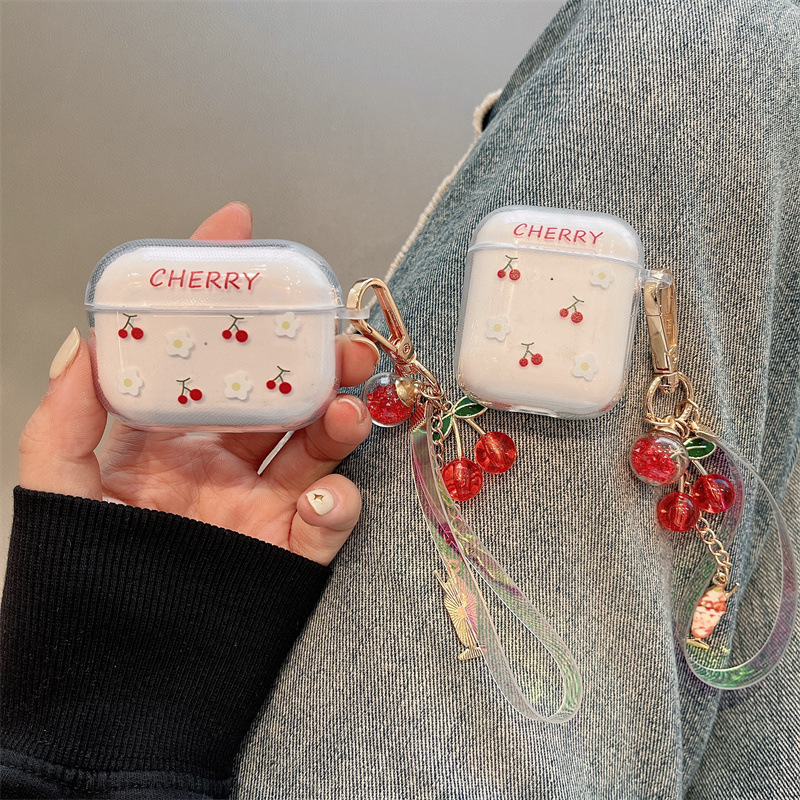 Cute Cherry Suitable for Airpods1/2 Generation Pro Headphone Protective Cover 3 Generation Headphone Case Transparent Soft Case Female Fresh