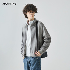 APO男装|跨境卫衣男士秋季潮款拼接插肩宽松立领休闲夹克开衫外套