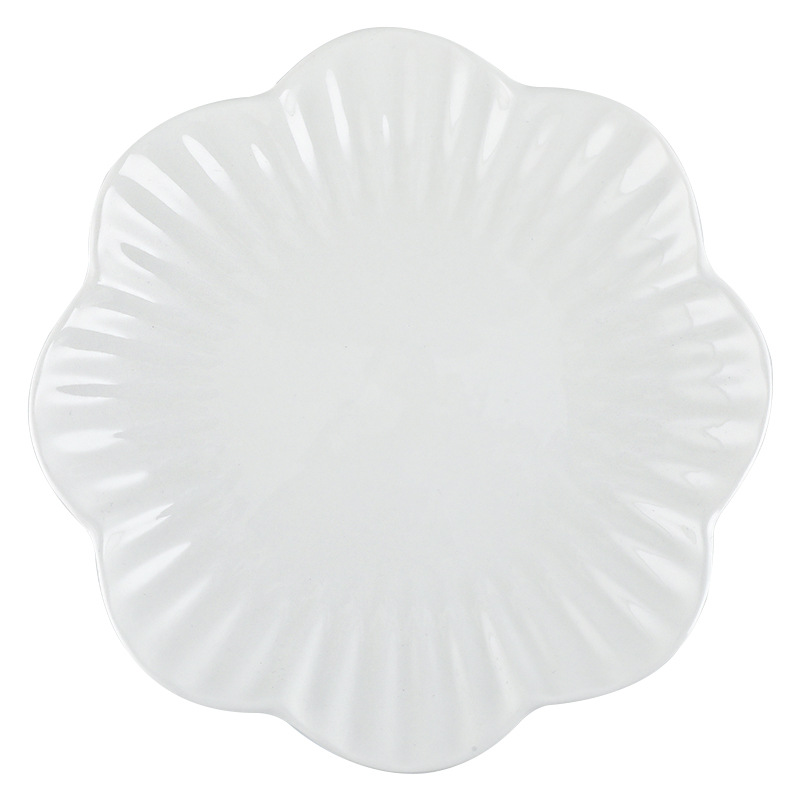 Plato de filete de comida occidental, plato de fruta de cerámica blanca, plato de flores, plato de verduras