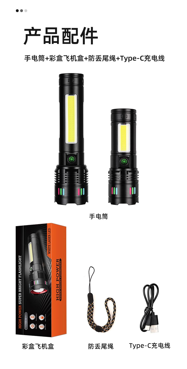 Cross-Border Electric Display Strong Light Flashlight White Laser Flashlight Outdoor Emergency Long Battery Life Light-Transmitting Zoom Long Shot