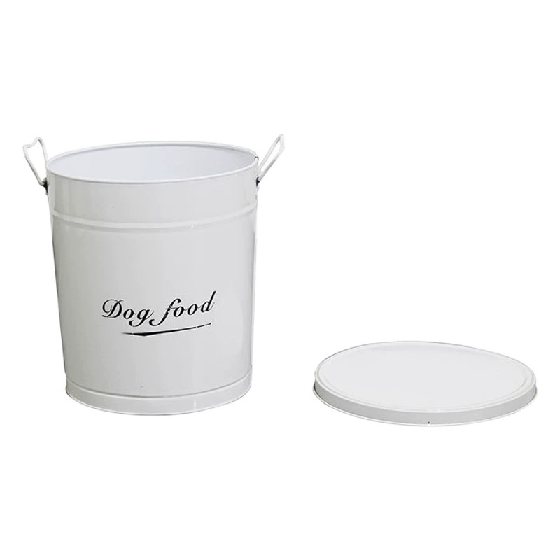 Фабрика оловянный белый резервуар для хранения практичное ведро для хранения зерна для домашних животных с крышкой оцинкованное железное ведро для собак