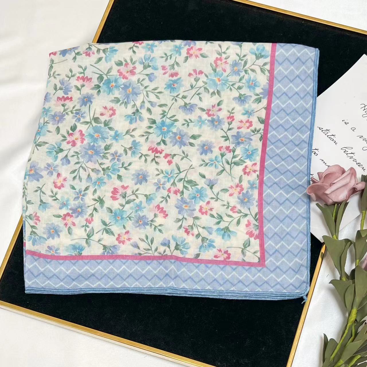 60g Weight Kerchief Classification Daily Occasion cotton and linen Material Flower Pattern Summer Season Women's Gender IG Style Style Women's IG Style Flower Cotton And Linen Kerchief 127