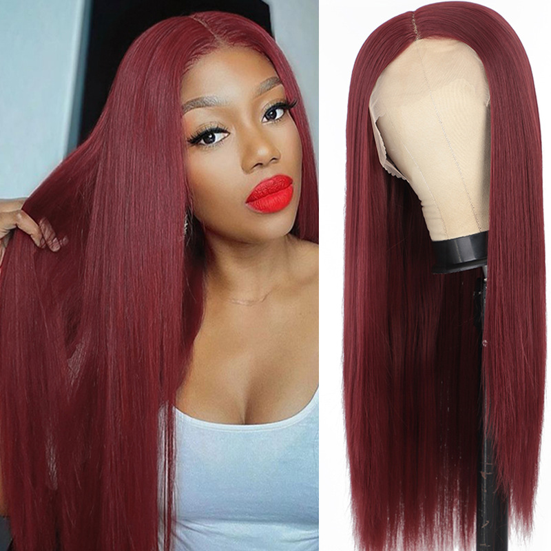 Front Lace Long Straight Synthetic High Temperature Fiber Wig