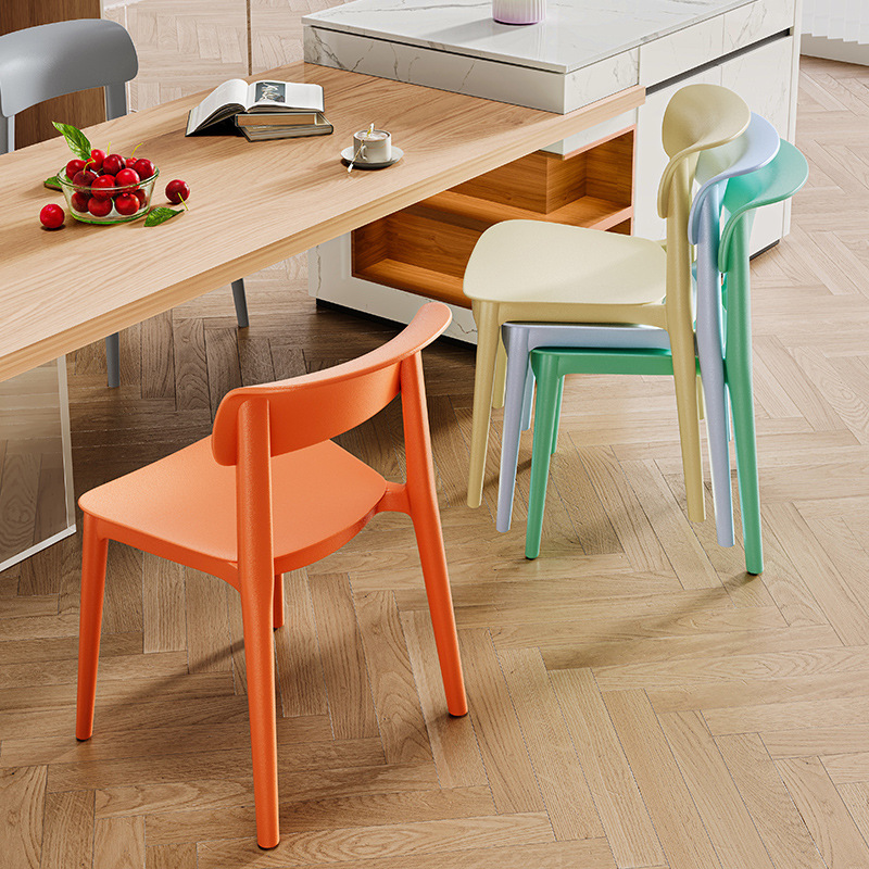 Plastic chair for home dining table, thickened for long sitting comfort, modern minimalist design, stackable dining chair for restaurant and commercial use