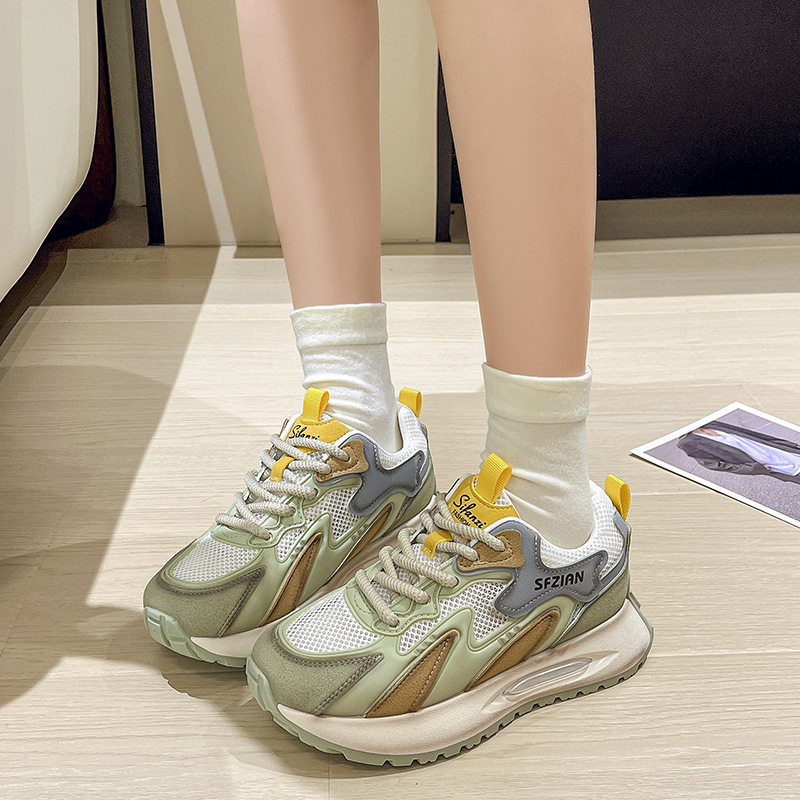 2025 New Mesh Breathable Super Popular Dad Shoes Casual Soft Sole Thick Women's Forrest Gump Shoes Versatile Sports Shoes Women's Shoes