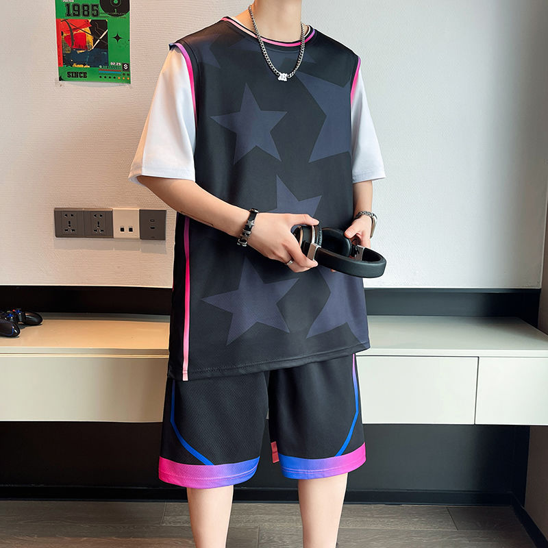 Summer Ice Silk Quick-drying BaskeTball Uniform Boys ShorT-sleeved T-shirT Teenagers Junior High School STudenTs Big Kidsren Jersey SporTs SuiT