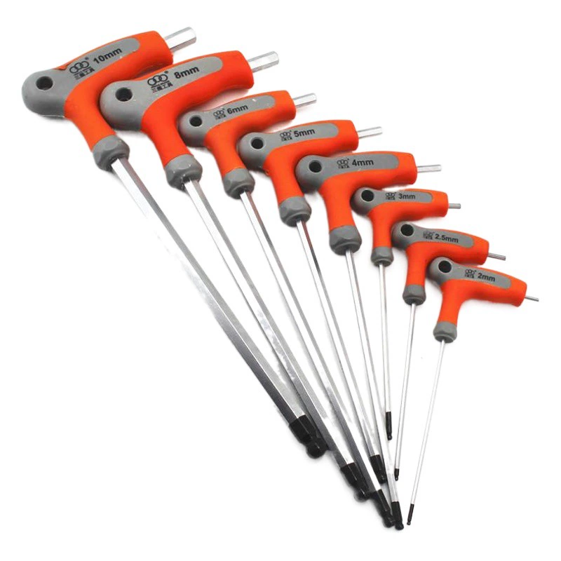 Шанхайский трехоборотный инструмент Huiyi Т-образный шестигранный ключ из хромованадиевой стали CR-V 2-10 мм по единой цене