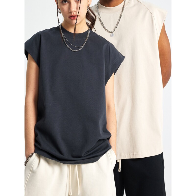 European and American Heavyweight Cleanfit Casual Street Design Pure Color Vest Sports Kanye Men's and Women's Waistcoat T-Shirt Summer