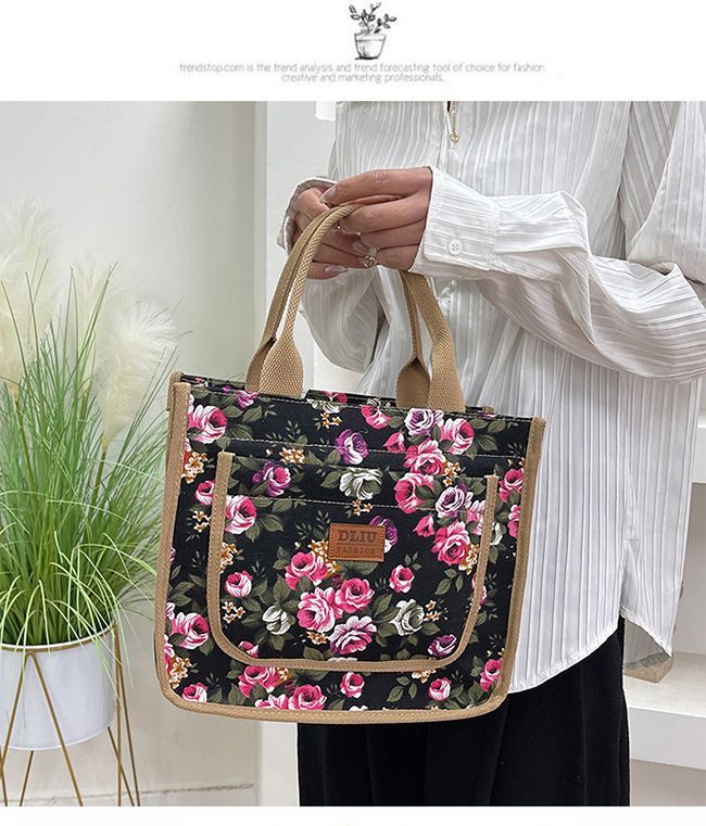 The new thickened canvas handbag is suitable for carrying out by hand. It features an aluminum foil insulation layer and comes with a lunch box and lunch box Specification drawing