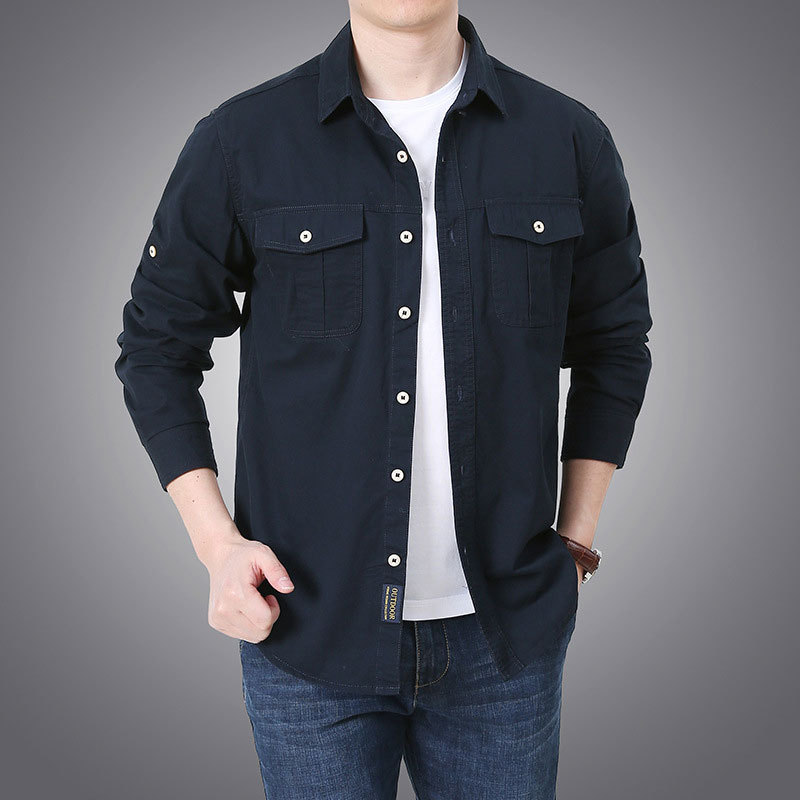 2024 primavera y otoño nueva camisa de mangas largas de algodón de bolsillo uniforme militar de gran tamaño camisa casual de hombre abrigo delgado