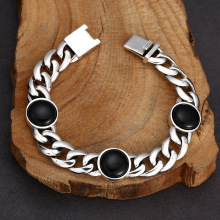 批发925纯银男女款 国风潮 黑玛瑙古巴手链 泰银复古个性做旧饰品