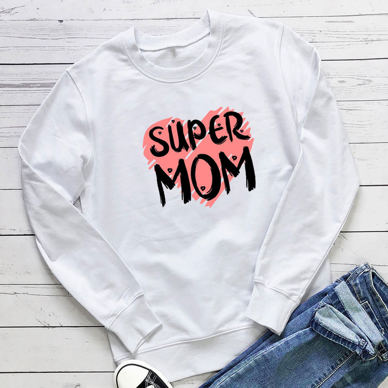 Hot cross-border foreign trade Mother's Day super mom letter love printed round neck long sleeve sweater
