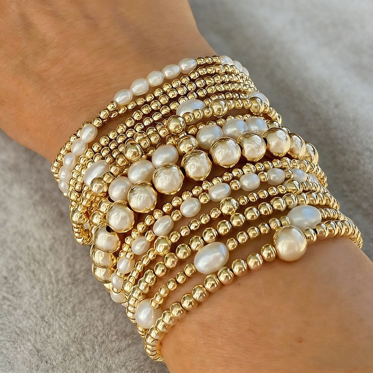 Cross-Border Hot-Selling Ccb Pearl Beaded Elastic Bracelet Set 15-Piece Set for Women, Fashionable, Versatile, Accessible Luxury and Trendyy Hand Jewelry