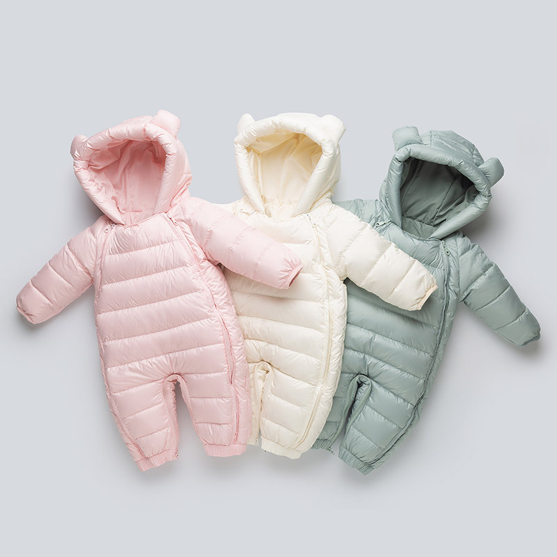 New baby down jacket jumpsuit, baby down outerwear, infant warm romper, wrap-around romper, winter clothing