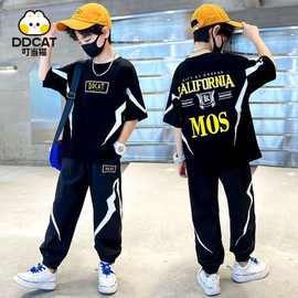 套装男童装儿童夏装荃棉中童T恤宽松长裤时尚炫酷两件套