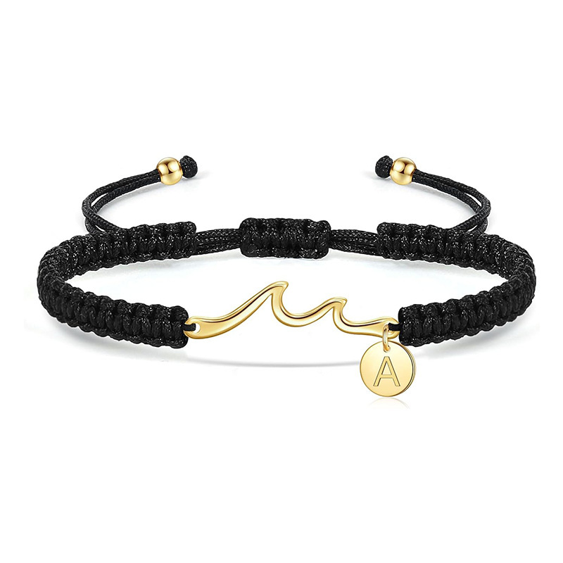 European and American Cross-border New 26-letter Coin Pendant Bracelet Wave Shape Hand-woven Hand Rope Unique Simple Women