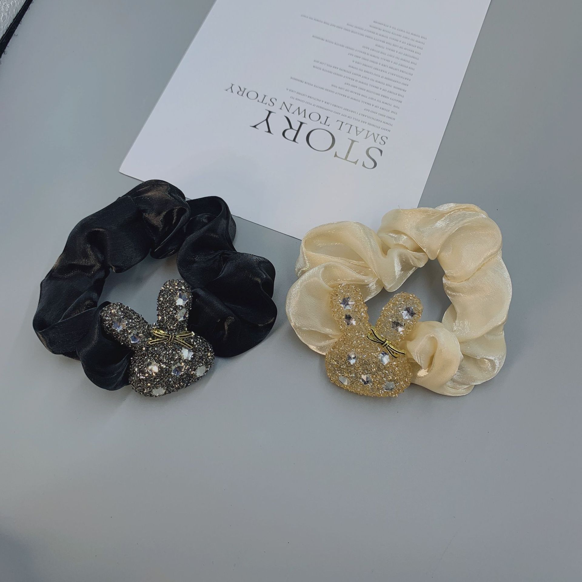 Korean version rabbit crystal large intestine hair band high-grade mercerized satin hair rope hair tie rubber band female headband wholesale_voghion.com