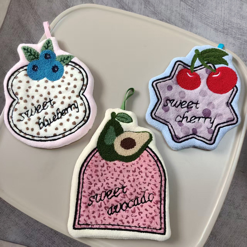 Cross-Border Supply of New Cartoon Printed Fruit Hand Towels for Home Kitchen and Bathroom, Absorbent and Thickened, Children's Souvenirs