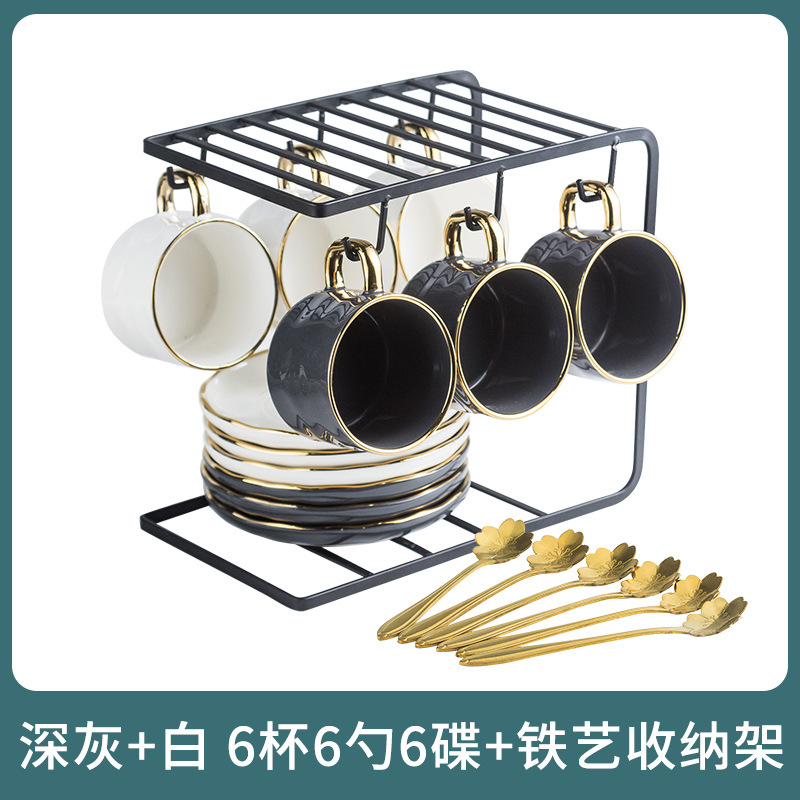 (Deep gray+white) 6 cups and 6 disc-send spoon+shelf