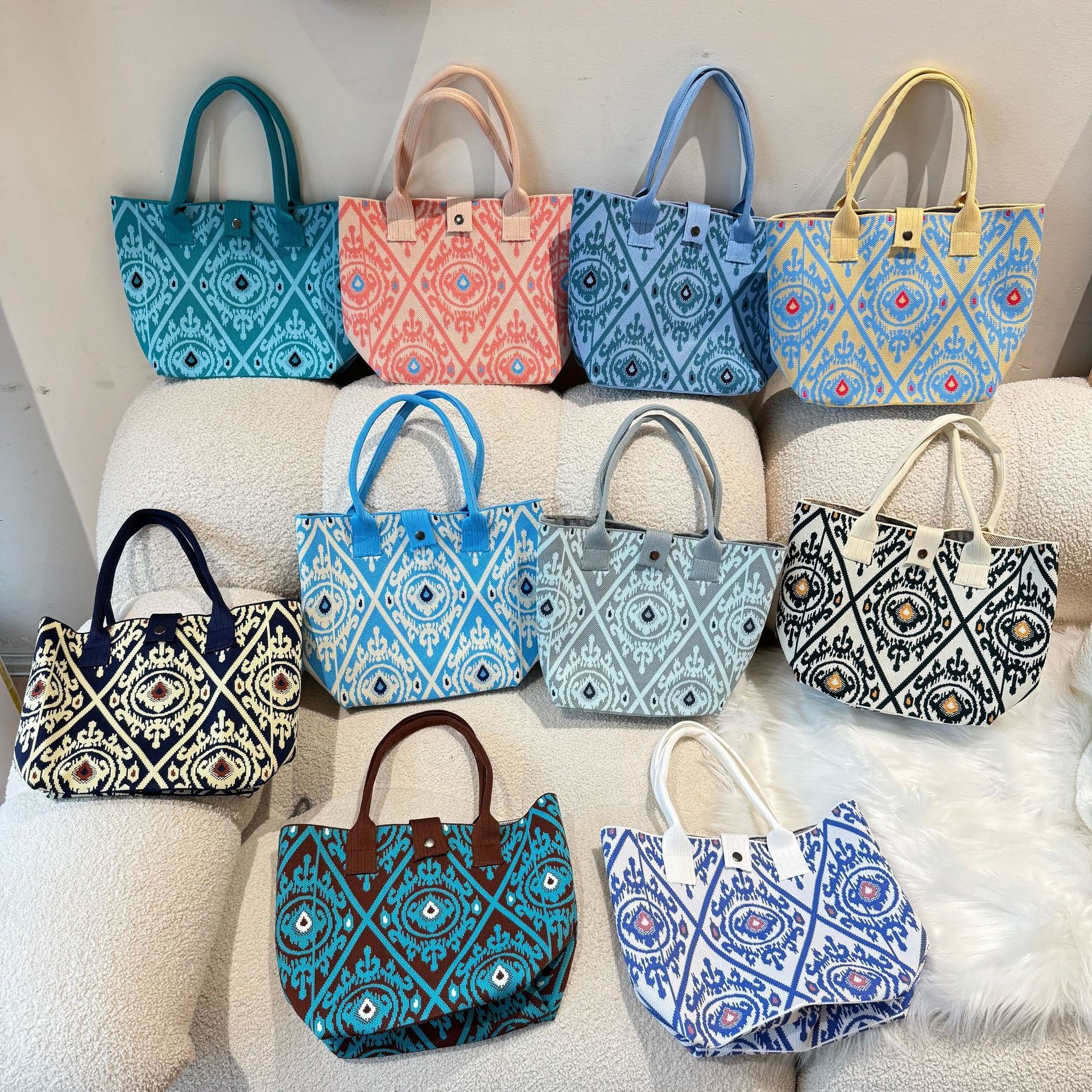 2025 New Knitted Bag Xinjiang Edles Pattern Handbag Travel Large Capacity Ethnic Style Woven Bag