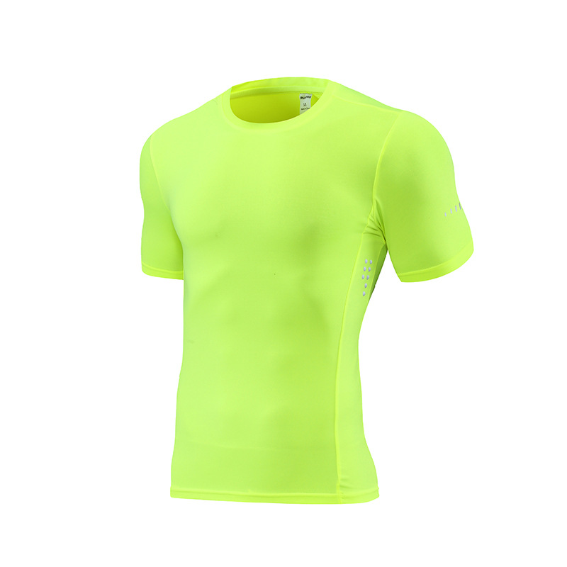 Verano de los hombres deportes fitness entrenamiento muscular ropa de secado rápido cuello redondo apretado grupo ropa manga corta imprimible logotipo de la empresa