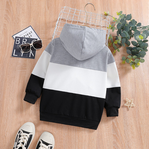 Boys' Hooded Sweatshirt with Color Block Long Sleeve Spring and Autumn Style Casual and Versatile Trendy Kids' Apparel