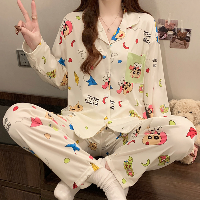 Crocodile crayon small new spring long sleeve pants pajamas women's cute cartoon Japanese home clothes two-piece wholesale
