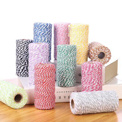 Manufacturer 1.5mm two-color cotton rope diy hand-woven tag rope 100m/roll handmade cotton thread material