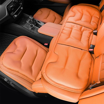 Seat cushion, seat cover | Cushion for the Rear Seats - nappa-leather-perforated-breathable-and-non-slip-three-piece-front-and-rear-seat-cushion-set-emma-orange-car-logos-can-be-customized-please-leave-a-message-with-the-car-model-number-when-placing-an-order