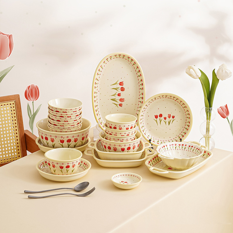 Bowl ins high color value plate Tulip Bowl dish set salad bowl tableware ceramic bowl household porcelain wholesale
