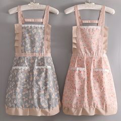 Flower shop bamboo cotton edge apron fashionable cartoon lace double shoulder straps simple bib women's wavy edge apron