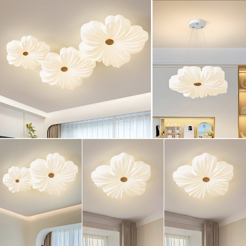 Cream Wind Eye-Caring Lighting Full-Home Combination Set Modern Minimalist Elegant Creative Petal Smart Ceiling Lamp for Living Room
