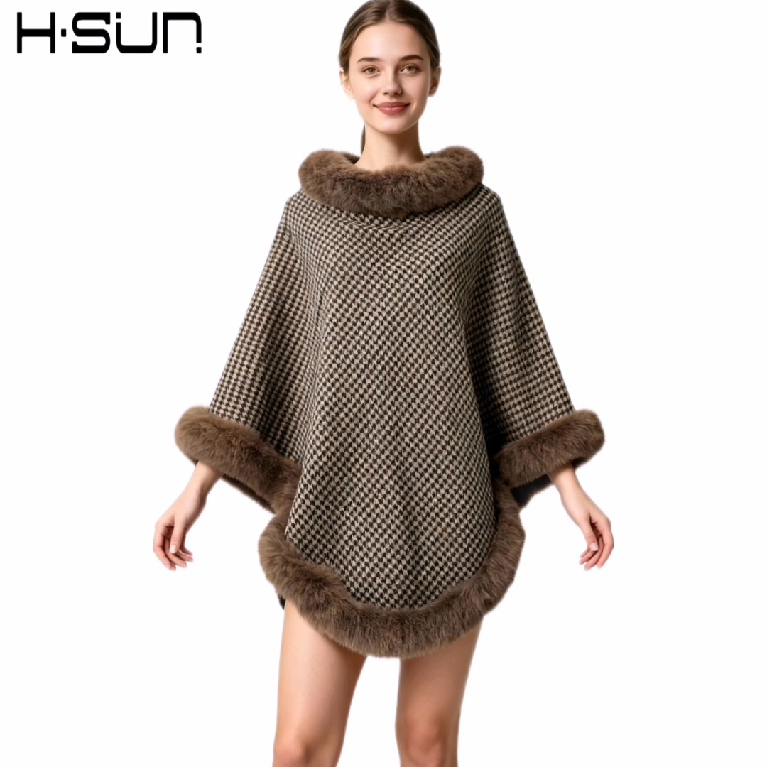 Capa tipo chal de otoño e invierno 2026, nueva bufanda de piel sintética de conejo, abrigo de punto para mujer, prenda exterior holgada y versátil. image 77